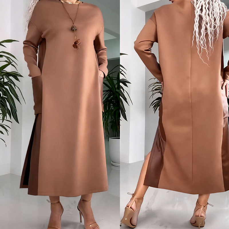 Oversized Jurk Met Contrasterend Leren Paneel