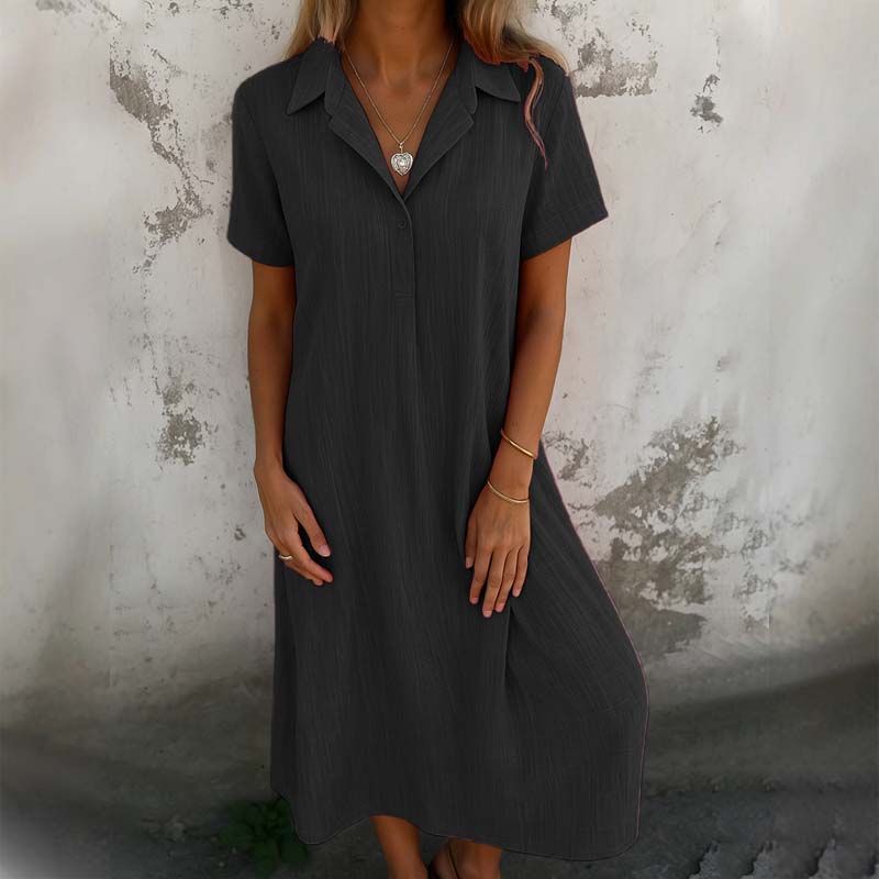 🥰Nieuwe producten Hot Sale 39% KORTING🎁 V-Hals Katoen-Linnen Shirtjurk