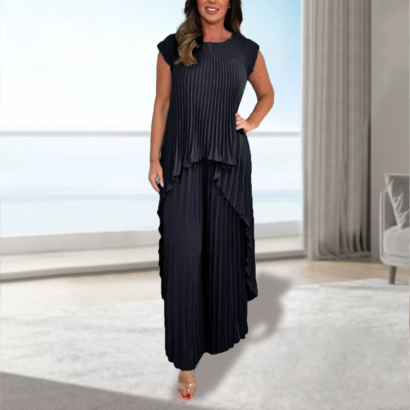 🎁Gratis levering✈️Effen Tweedelig Pak Met Ronde Hals