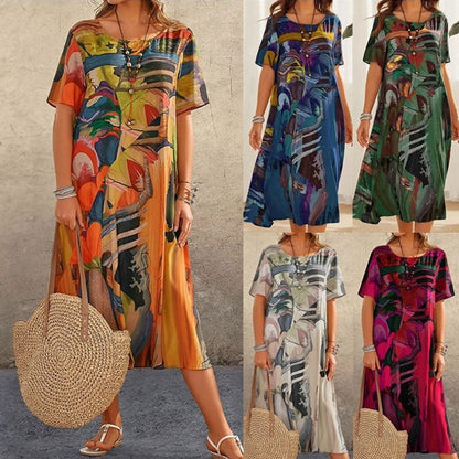☀️💖Summer Loose Print Dress | Round Neck Short Sleeves