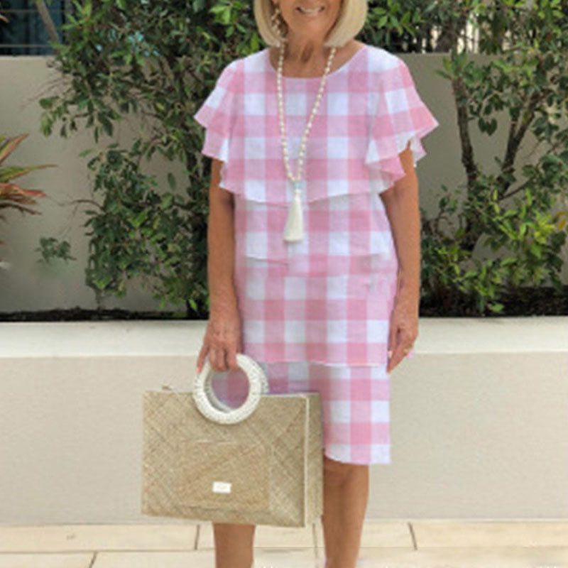 🌸Ronde hals. klokkende mouw. gelaagde midi-jurk