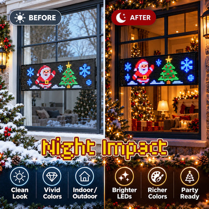 🎅🚗 Geanimeerd LED-autodisplay — Via app te bedienen feestelijk raamscherm, gevoed via USB-C