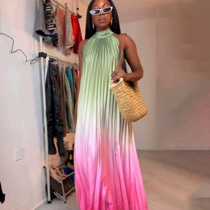 🔥Hot sale 34% KORTING🎁Mouwloze tweekleurige zachte geplooide casual jurk