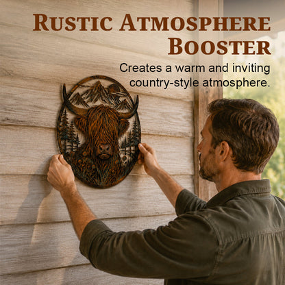 🐂Metalen wanddecoratie met berglandschap en Highland-koe🏔️