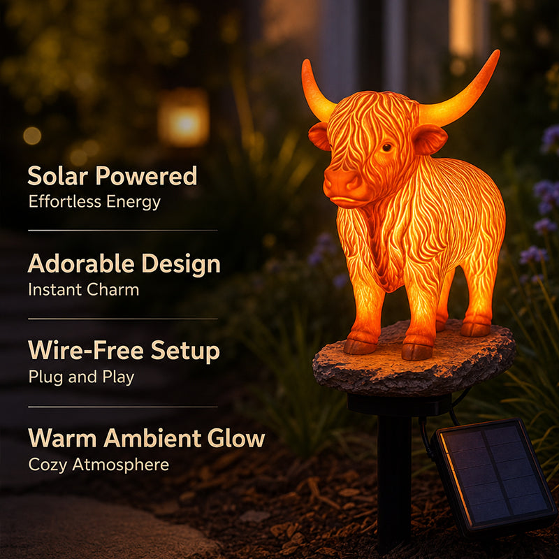 💡🐮 Zonne-energie-lamp in de vorm van een hooglandkoe
