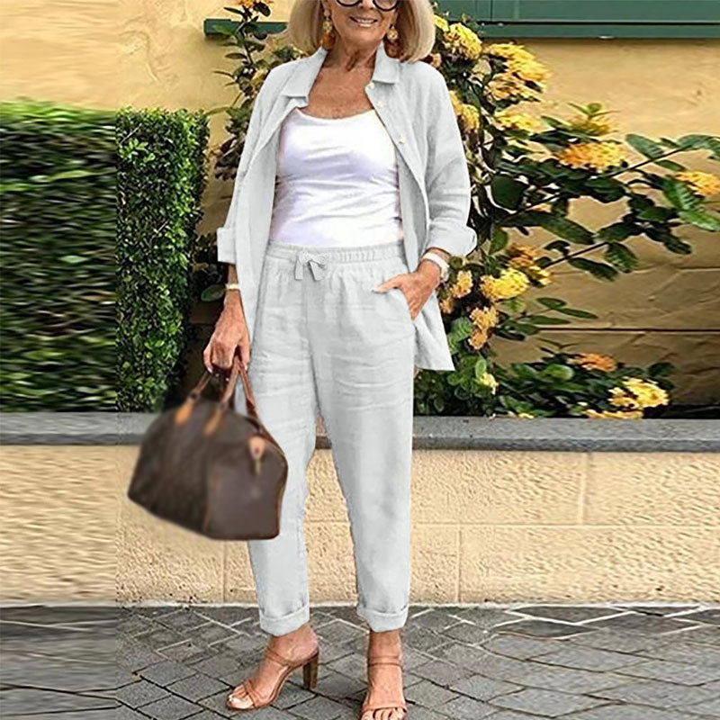 ✨Gratis verzending🎁Effen Casual Tweedelige Set Met Lange Mouwen En Broek