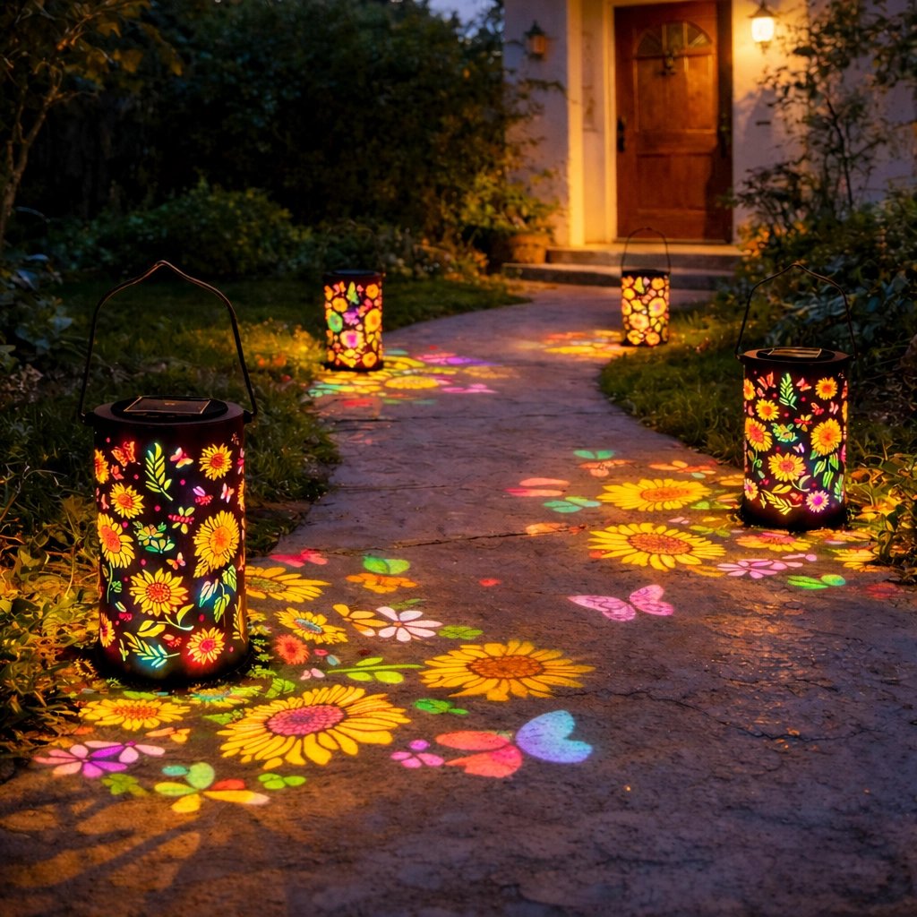 🌞Een kleurrijke tuinlantaarn op zonne-energie met een zonnebloemlicht-effect