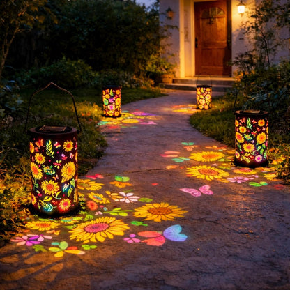 🌞Een kleurrijke tuinlantaarn op zonne-energie met een zonnebloemlicht-effect