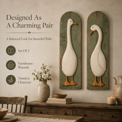 Handgemaakte rustieke wanddecoratie met ganzen, set van 2