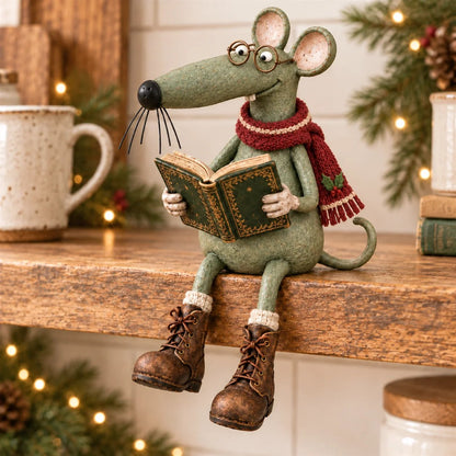 🐭📚 Speelse lezende muis als decoratie op een boekenplank – Vintage beeldje van een boekenliefhebber & gezellige woondecoratie