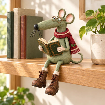 🐭📚 Speelse lezende muis als decoratie op een boekenplank – Vintage beeldje van een boekenliefhebber & gezellige woondecoratie