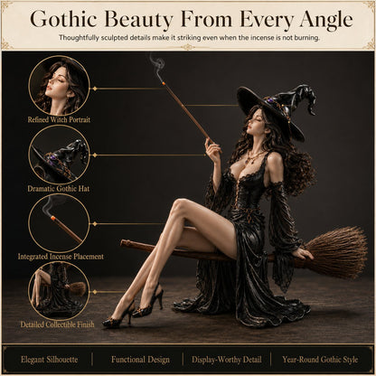 🔥 LAST DAY 49% OFF – 🪄 Gothic Witch Broom Incense Holder | Elegant Broom-Riding Witch Statue with Smoke-Spell Effect for Shelves, Altars & Moody Decor 🖤✨