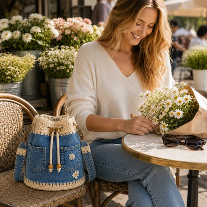 🔥SPECIALE AANBIEDING 50% KORTING✨👜Gehaakte bucketbag van denim