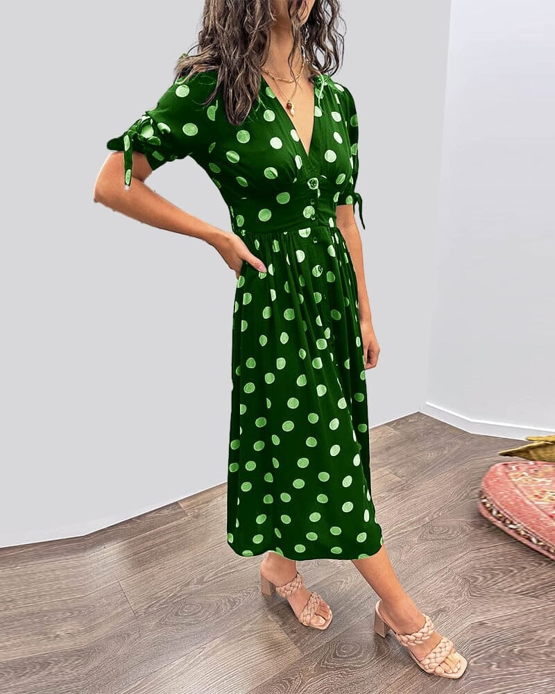 🥰Nieuwe producten Hot Sale 45% KORTING🌹Polka Dot-jurk met diepe V-hals