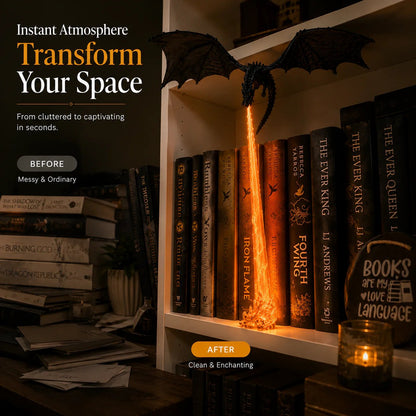 🐉 Vuurspuwende draak-boekenplankdecoratie-lamp + LED-vlamverlichtingsset