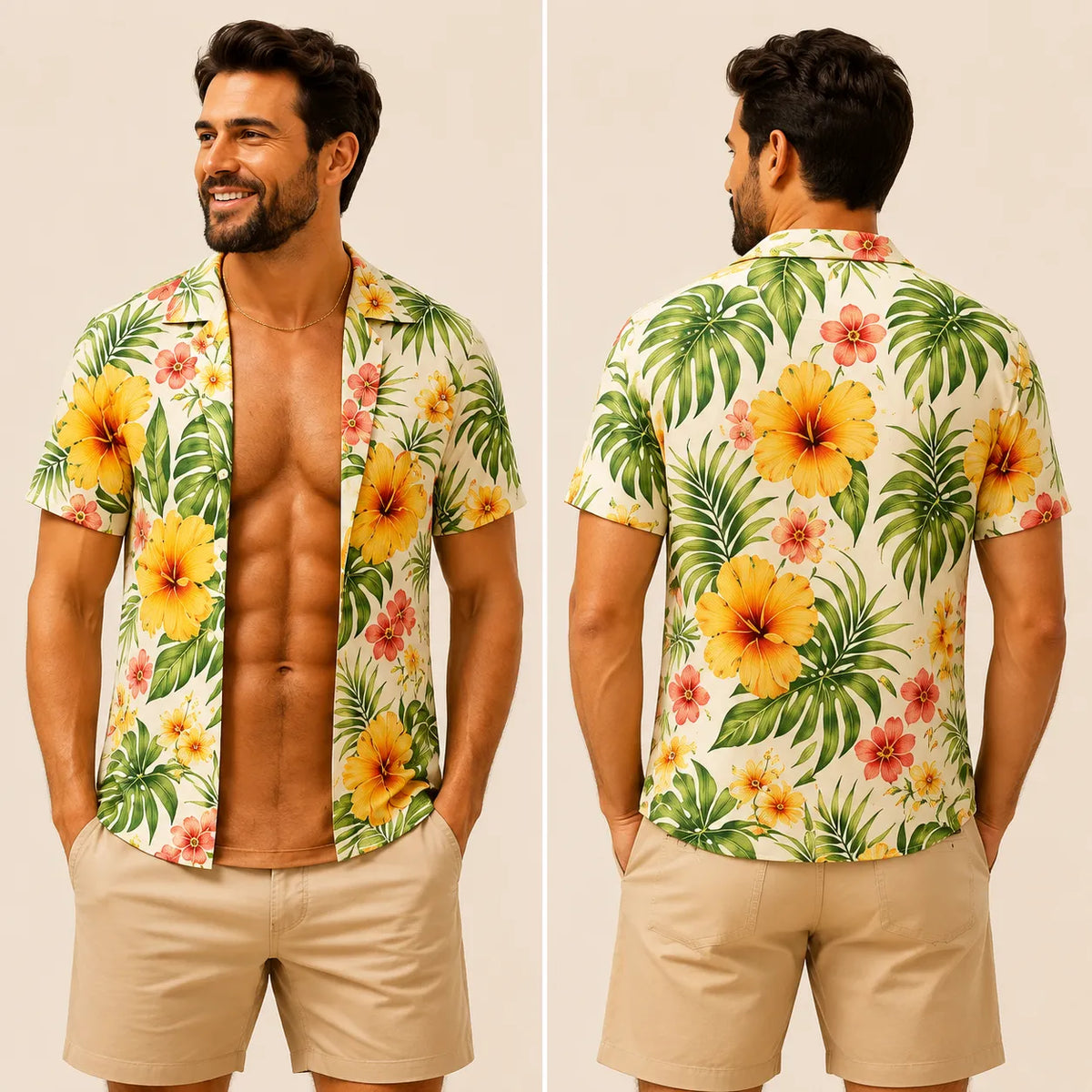 Grappig spier-T-shirt voor heren, T-shirt met Hawaiiaanse-hemd-illusie, gepersonaliseerd 3D-T-shirt met nep-open-hemd-effect💪🔥