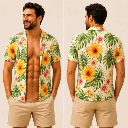 Grappig spier-T-shirt voor heren, T-shirt met Hawaiiaanse-hemd-illusie, gepersonaliseerd 3D-T-shirt met nep-open-hemd-effect💪🔥