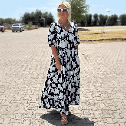 🥰Tijdelijke aanbieding 45% KORTING🎁Casual maxi-jurk met bloemenprint en V-hals