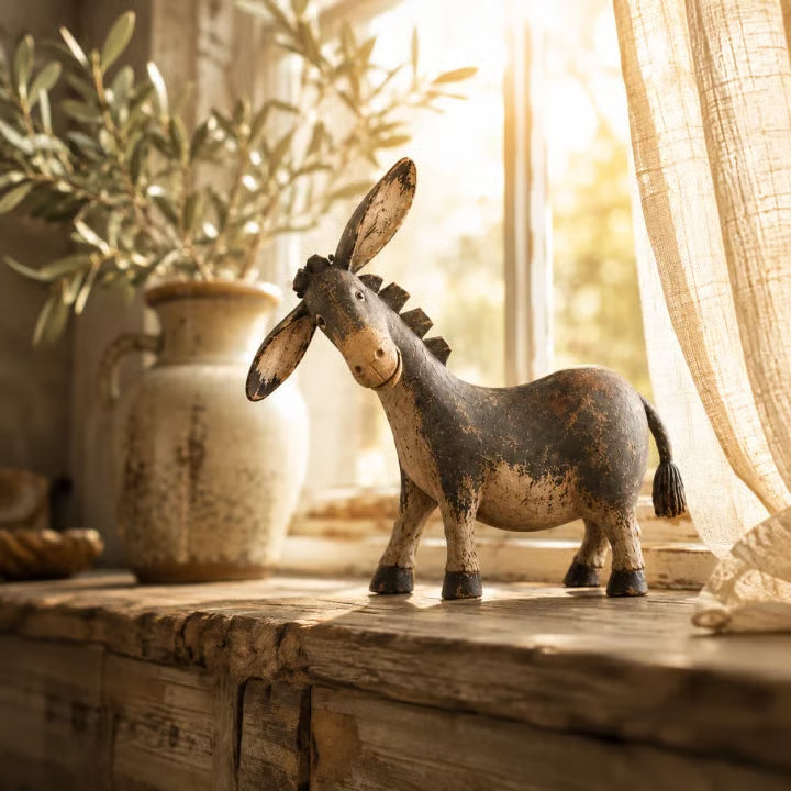 🐴 Rustiek ezeltje ✨ Vintage-look decoratiestuk van hars voor op tafel in boerderijstijl