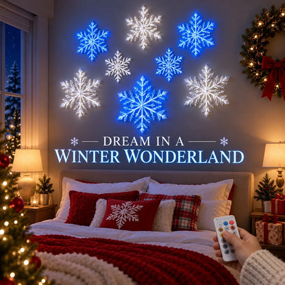 ❄️ LED-wandlampjes in de vorm van sneeuwvlokken | 3D-kerstversiering met sneeuwvlokken | Sets met 12, 24 en 36 sneeuwvlokken | Blauw en wit licht + afstandsbediening ✨