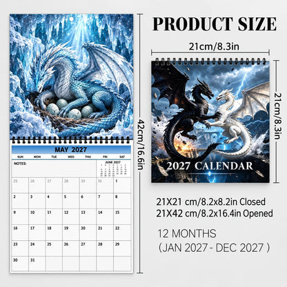 Dragons of a Higher World 2027-wandkalender – Epische fantasy-drakenkalender voor 12 maanden, mystieke en legendarische kunst, hangende planner voor drakenliefhebbers