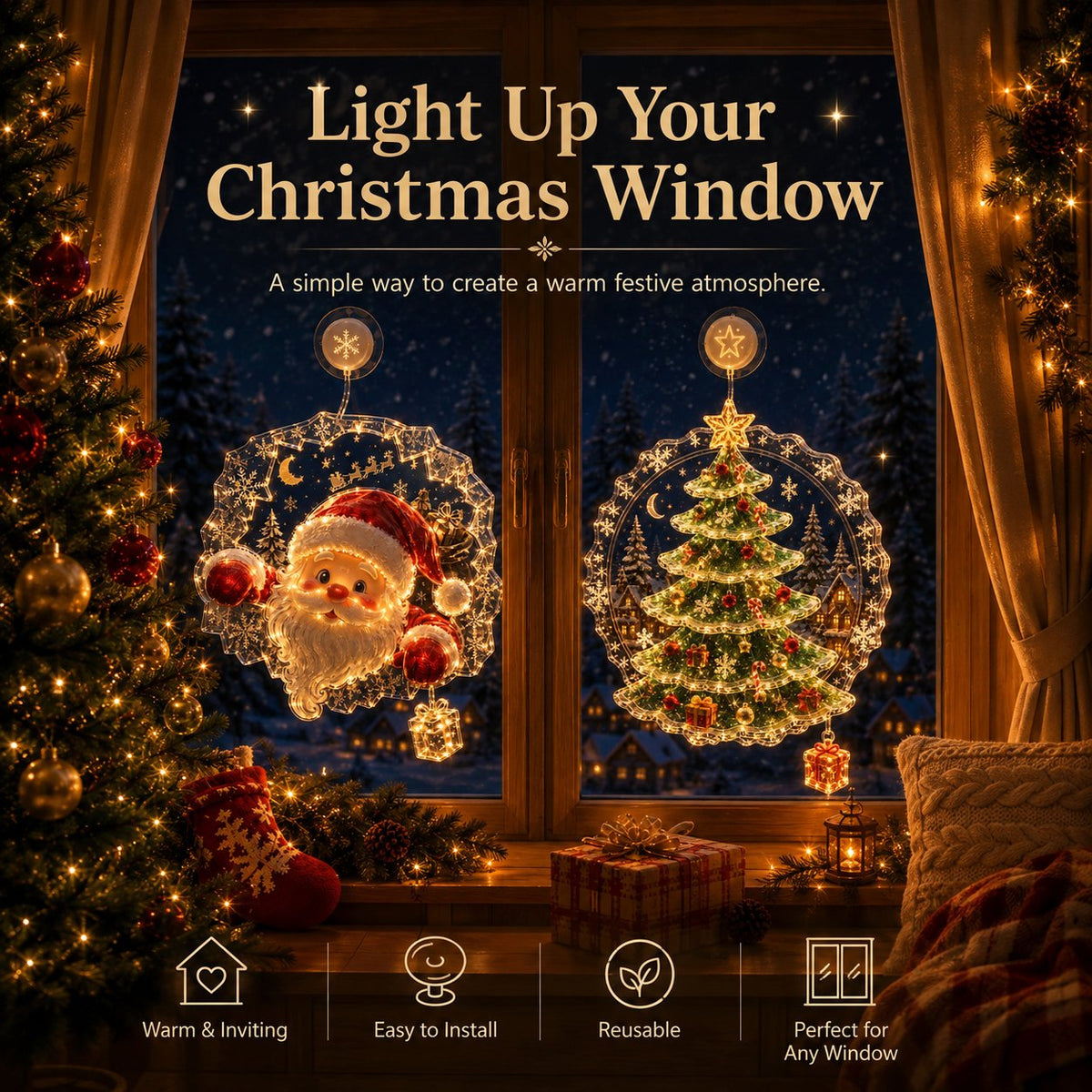 ⏳ Laatste dag: 49% KORTING – 🎄Verlichte kerstversiering voor het raam met zuignap | Warme LED-raamverlichting met dubbellaags ontwerp en diverse feestelijke stijlen ✨