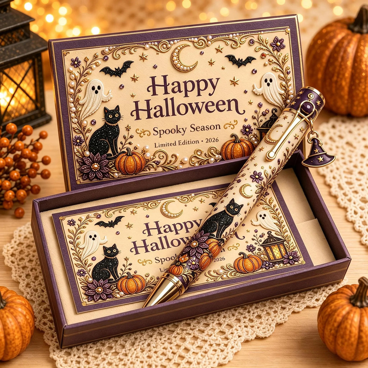 🎃🔮 Griezelige Halloween-pen-cadeauset | Decoratieve pen, bijpassende herinneringskaart en bijpassende geschenkdoos in 3 limited edition-uitvoeringen ✨