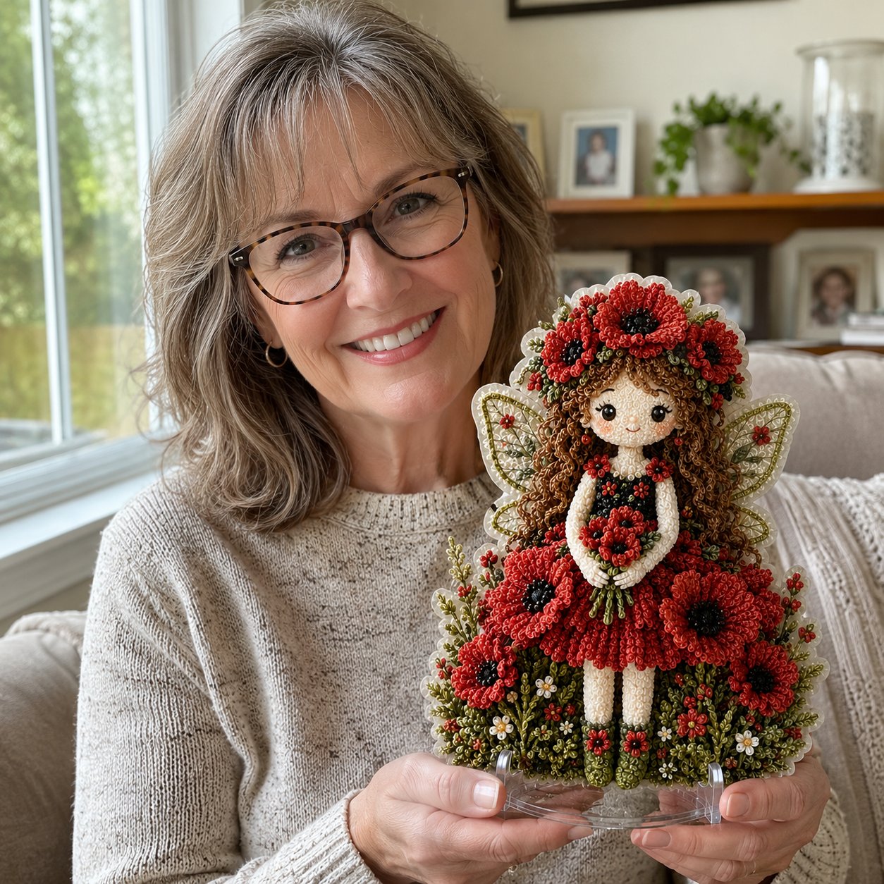 🔥HOT SALE 49% KORTING – 🌸🧚‍♀️ Flower Fairy 3D-stof-poke-art-set | Naai-vrij knutselproject van zachte stof met een reliëfbloemmotief en een kant-en-klare feeënversiering ✨