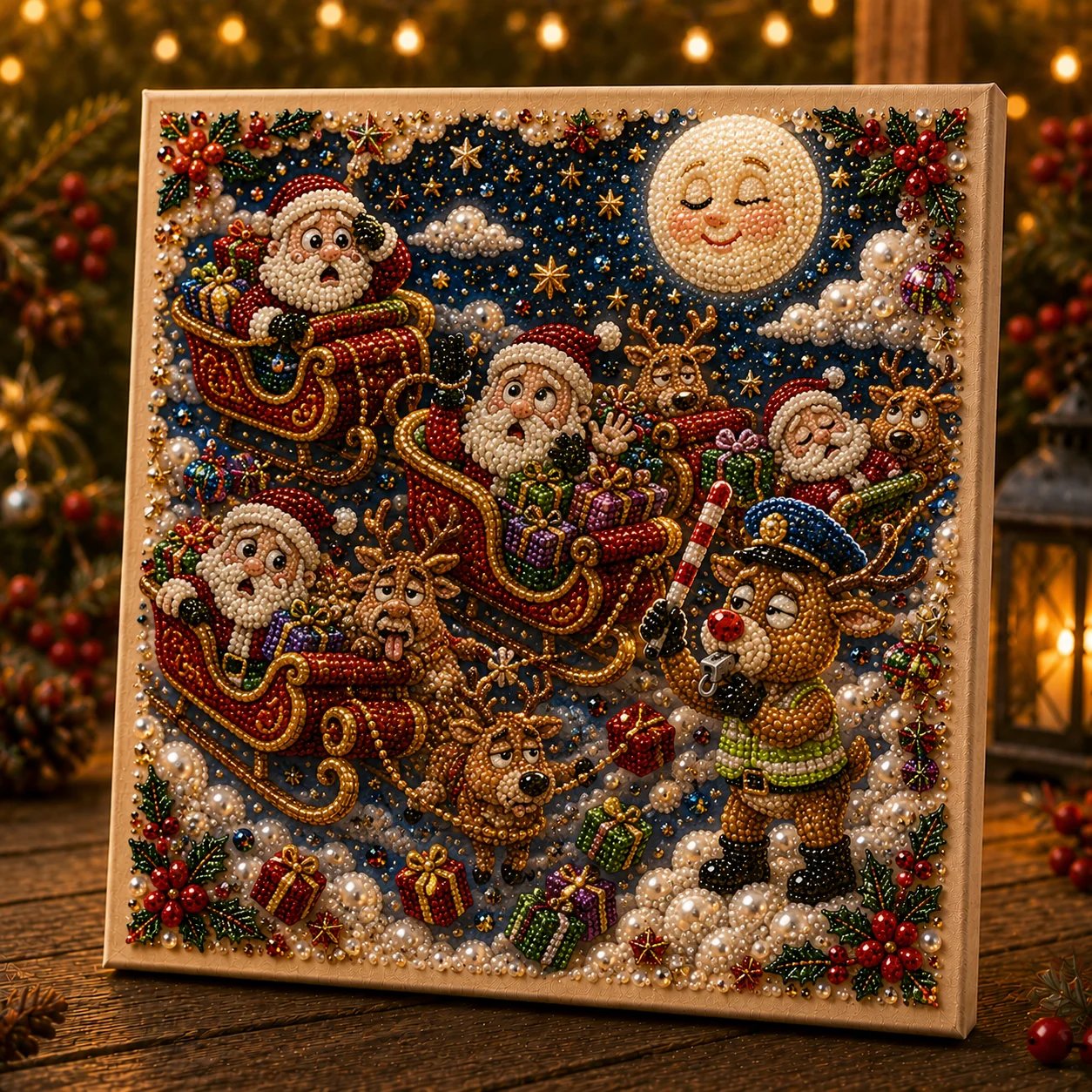 🎄 LAATSTE DAG 49% KORTING – Premium 3D Pearl Absurd Christmas Moments-kunstset | Luxe canvas met flocklaag en krasbestendige, kleurvaste parelkraaltjes – DIY grappige kerstversiering 🎅😂✨