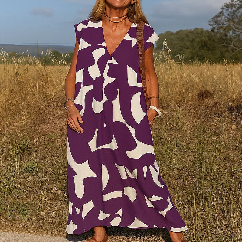 🌟Tijdelijke aanbieding 49% KORTING🥰Geometrische print · V-hals hoge taille lange rok