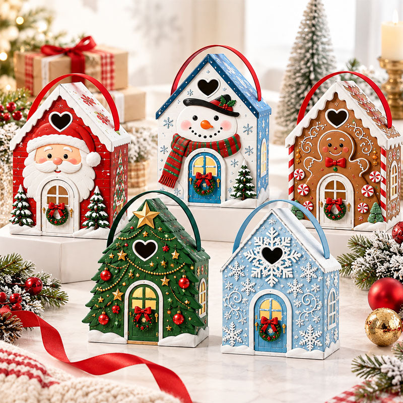 Kersthuisje-cadeaudoos – 3D-cadeaudoos met feestelijke snoepjes en koekjes