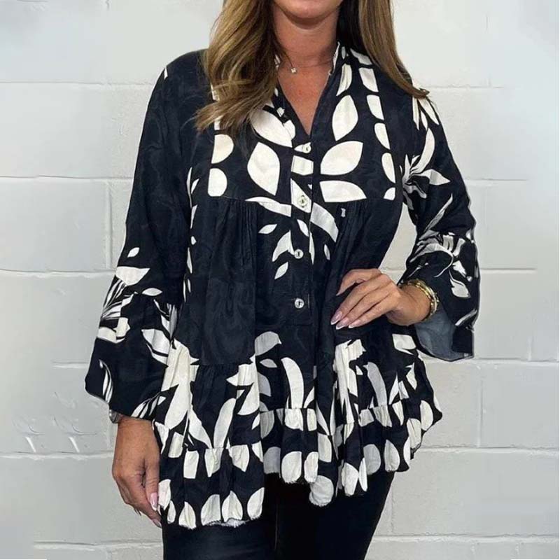 ⏳Beperkte tijd 60% korting! 💥 🌸 Damestop met wijde mouwen en ruches met v-hals.