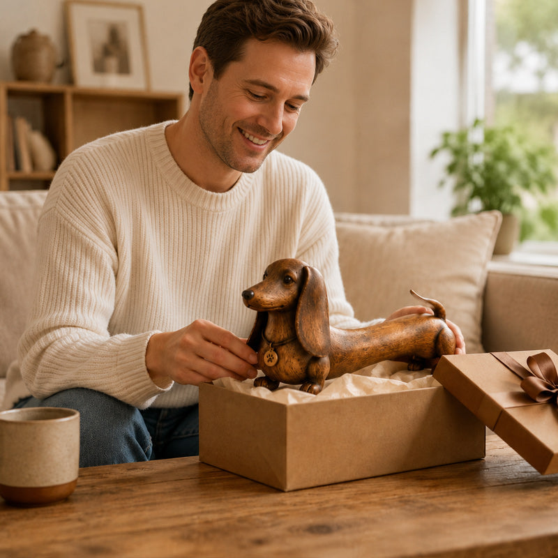 🐶Decoratief ornament in de vorm van een teckelsculptuur.