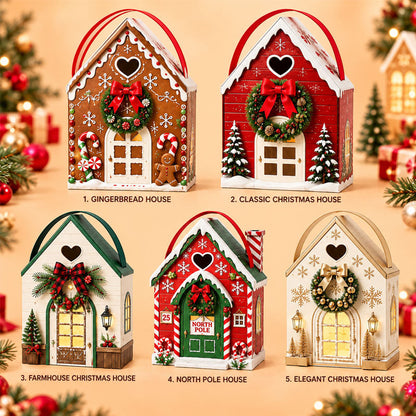 Kerstmagie-huis cadeaudoos – Creatieve 3D-cadeauverpakking voor de feestdagen om in de hand te houde