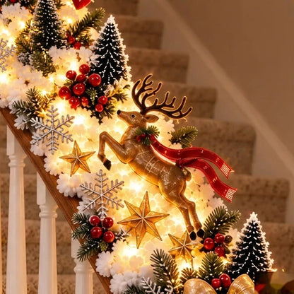 🎅 Kerstman-slee: decoratie voor de trapleuning in sneeuwthema | Vooraf verlichte kerstslinger voor de trapleuning
