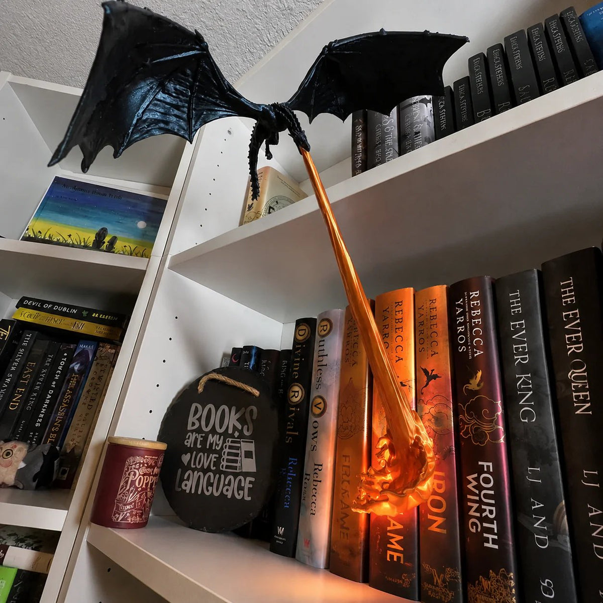 🐉 Vuurspuwende draak-boekenplankdecoratie-lamp + LED-vlamverlichtingsset