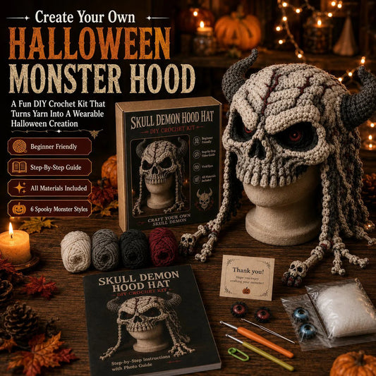 🎭🎃 DIY-haakpakket voor een Halloween-monsterkap | Hoogwaardig, zacht garen met stapsgewijze handleiding voor het zelf maken van een handgemaakte, draagbare karakterkap 🧶✨