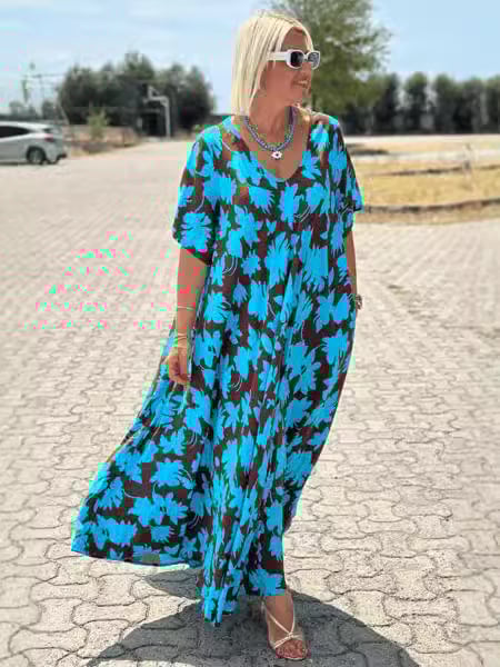 🥰Tijdelijke aanbieding 45% KORTING🎁Casual maxi-jurk met bloemenprint en V-hals