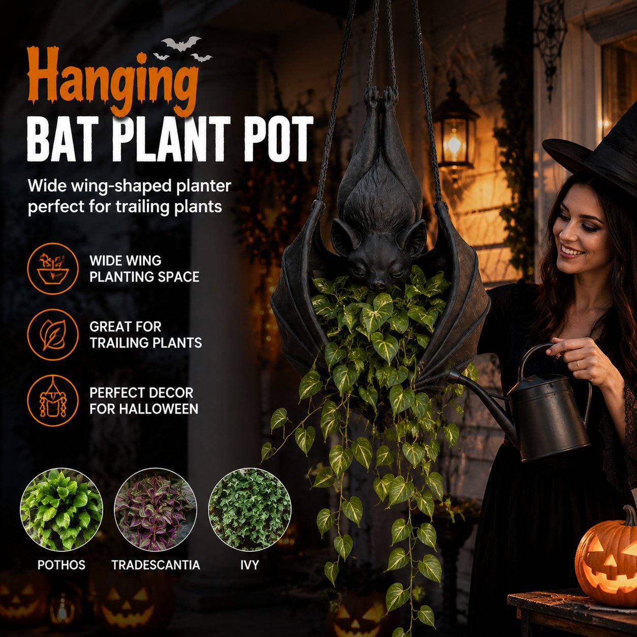 Hangende plantenpot in de vorm van een vleermuis