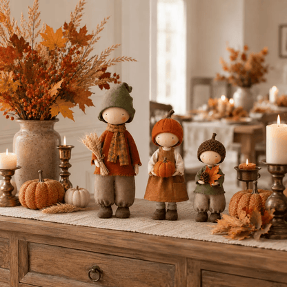 🍁 Set van 3 rustieke herfstfiguurtjes – Mooie oogstdecoratie voor een gezellige herfstsfeer 🍂