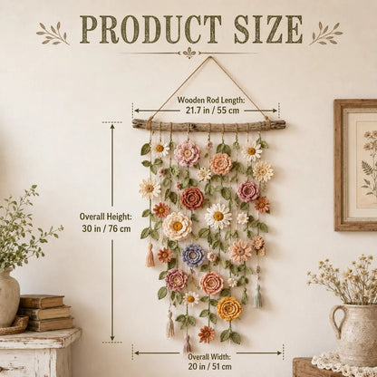 Boho-wanddecoratie met gehaakte bloemen