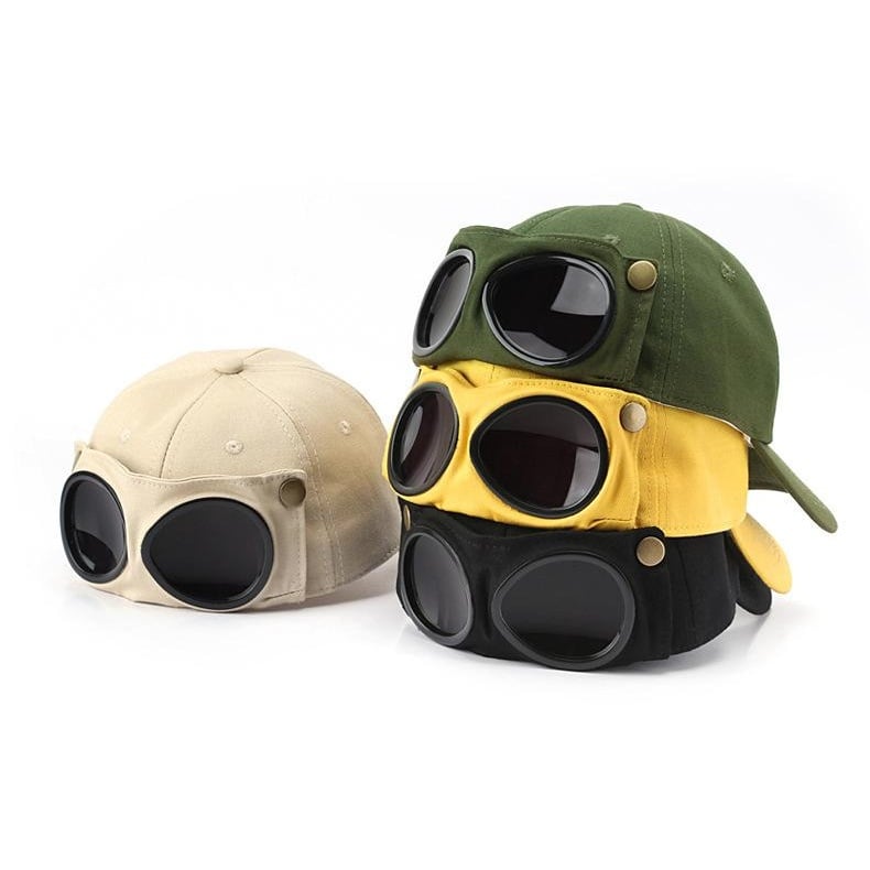 🤣 Baseballpet in pilotenstijl — Unieke vakjes voor zonnebrillen en vintage metalen details! 🧢✨
