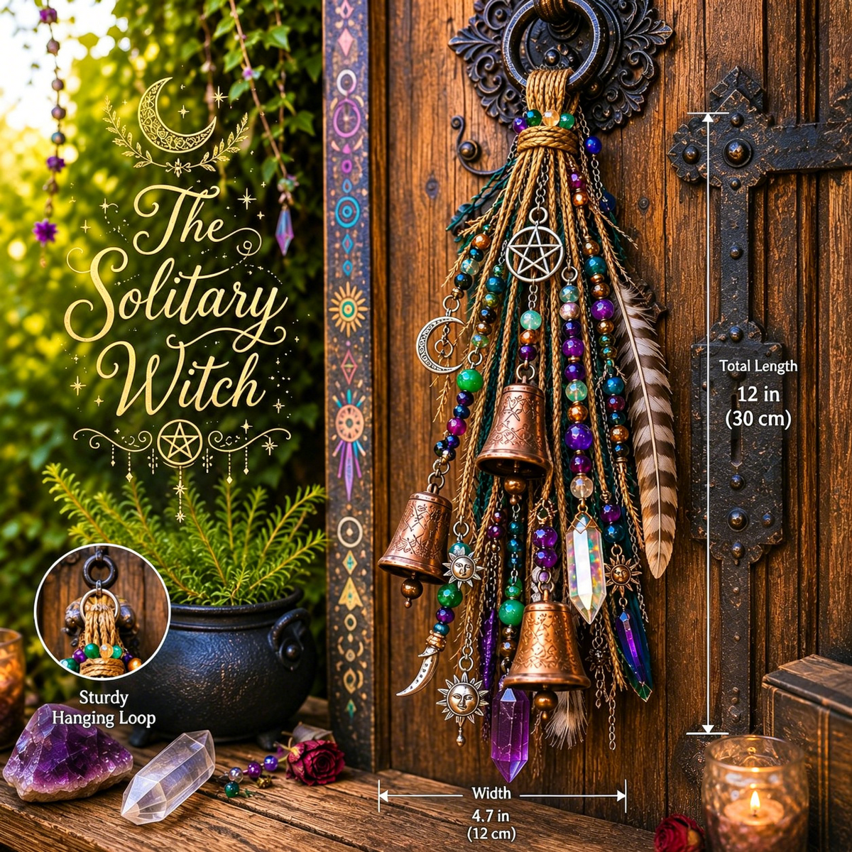 🔮Hangende bel voor op de deur in heksenthema | 🌙Bellen, kristallen en hemelse hangende decoraties
