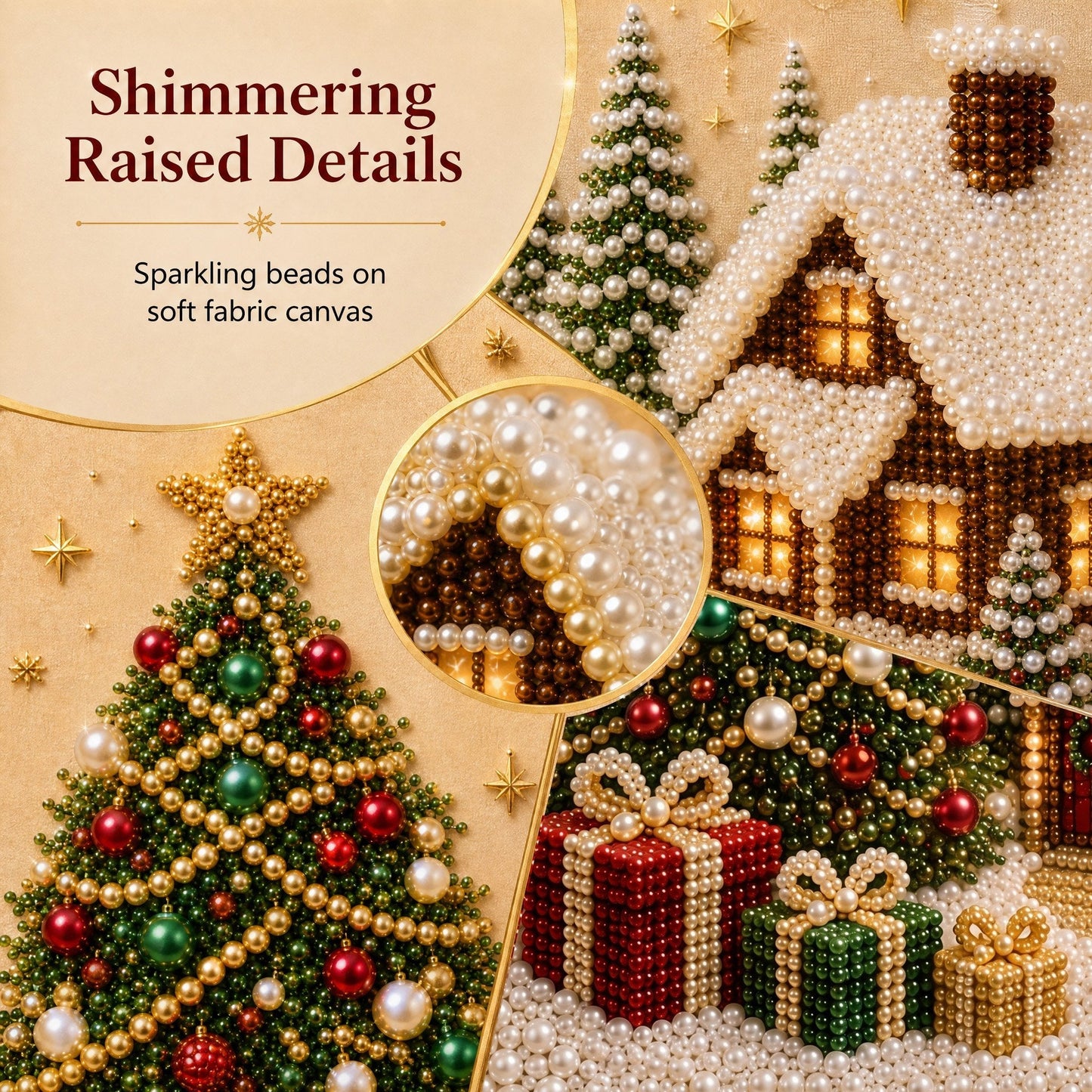 🎄🎅 Premium 3D-kerstwanddecoratieset met parels | Luxe canvas met flocklaag en krasbestendige, kleurvaste parelkorrels – doe-het-zelf kerstdecoratie ⛄️❄️