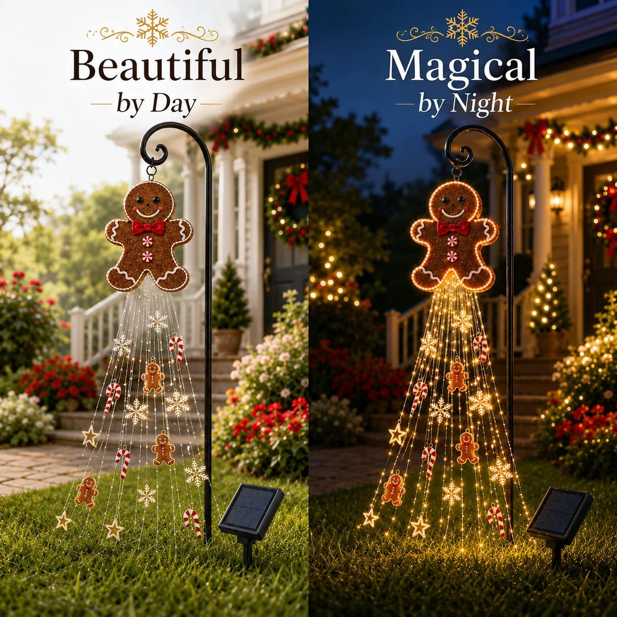 🎄 Gingerbread Magic: zonne-energie kerstverlichting voor in de tuin