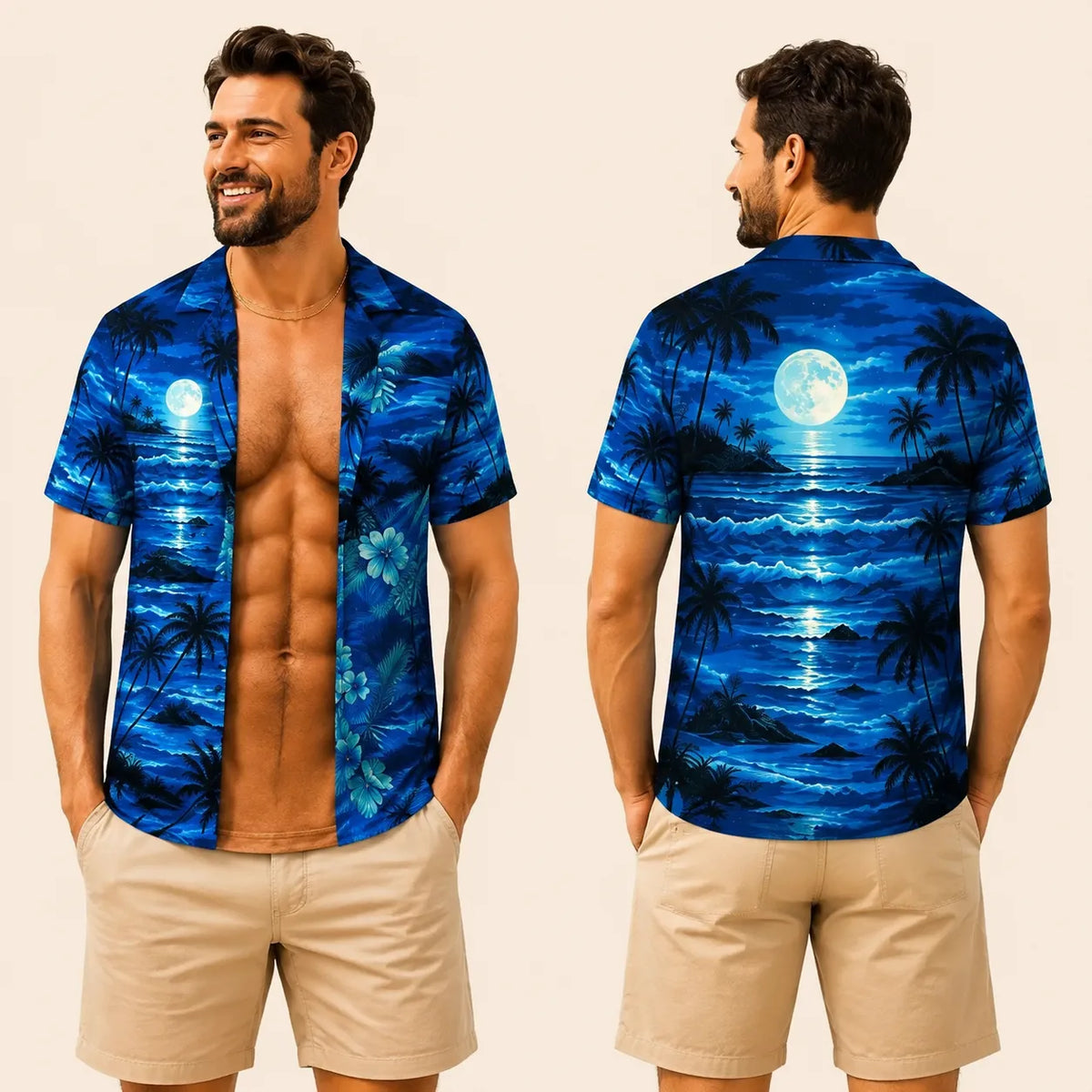 Grappig spier-T-shirt voor heren, T-shirt met Hawaiiaanse-hemd-illusie, gepersonaliseerd 3D-T-shirt met nep-open-hemd-effect💪🔥