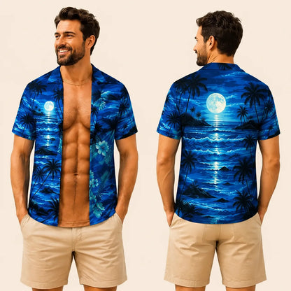 Grappig spier-T-shirt voor heren, T-shirt met Hawaiiaanse-hemd-illusie, gepersonaliseerd 3D-T-shirt met nep-open-hemd-effect💪🔥