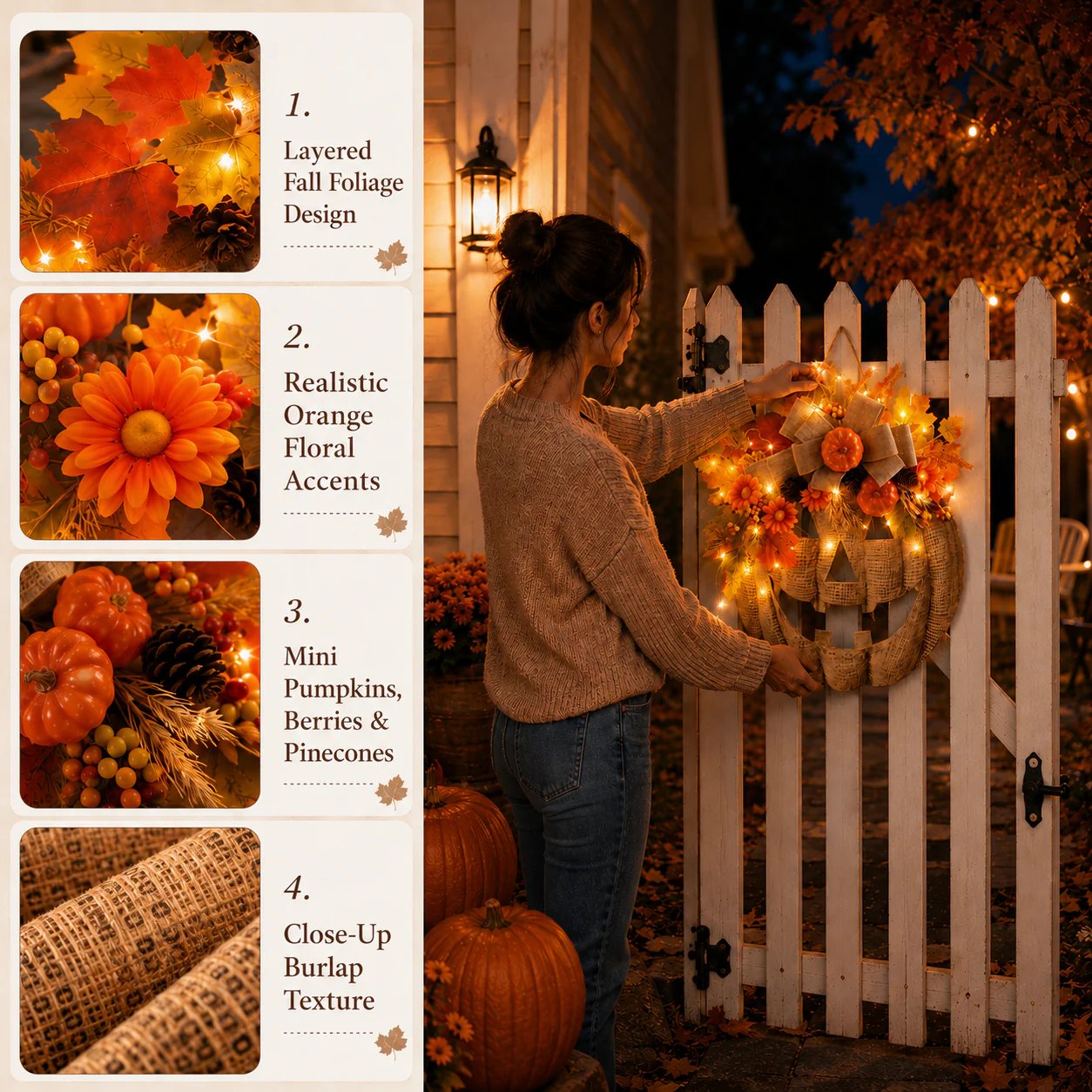 🎃✨ Verlichte pompoenkrans van jute