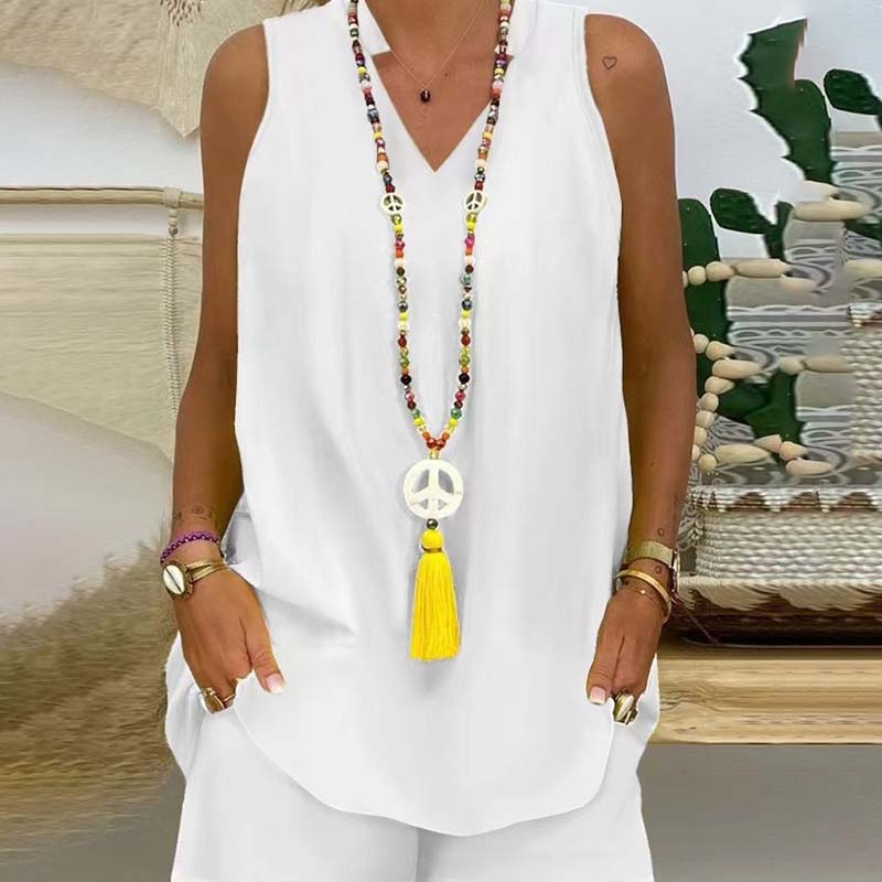 🍀Effen kleur opstaande kraag mouwloze shorts casual tweedelig pak