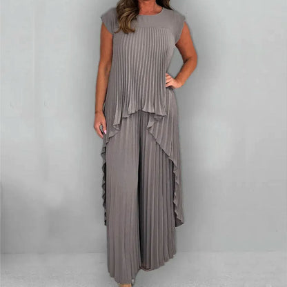 🎁Gratis levering✈️Effen Tweedelig Pak Met Ronde Hals